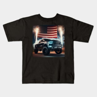 Dodge Ram and The American Flag by Gas Autos Kids T-Shirt